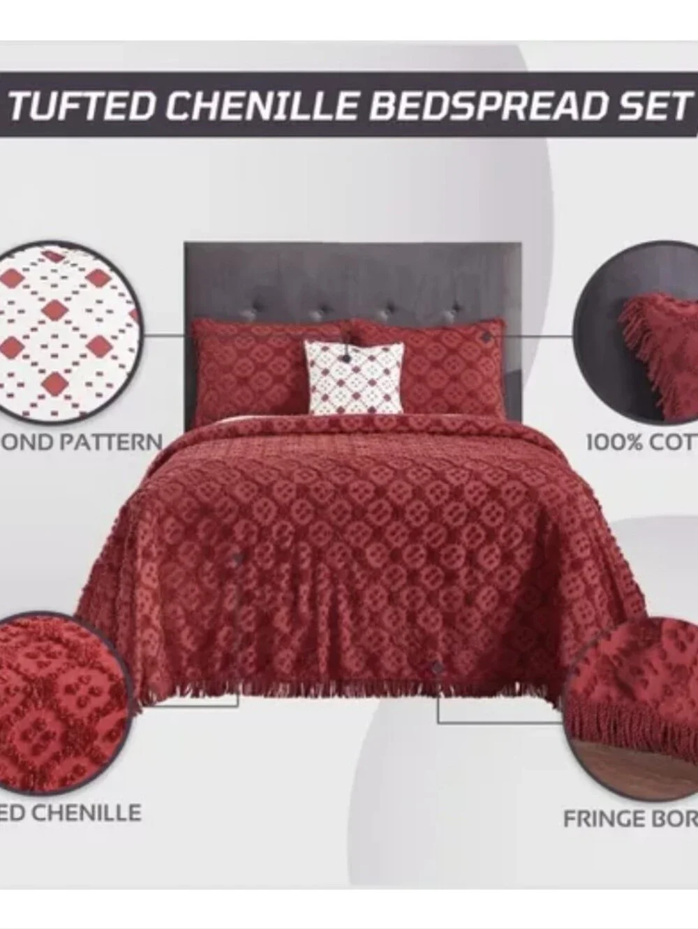 Red Crochet-Style Queen Bedspread Set - Cozy Home Bedding NEW.  JCPENNEY